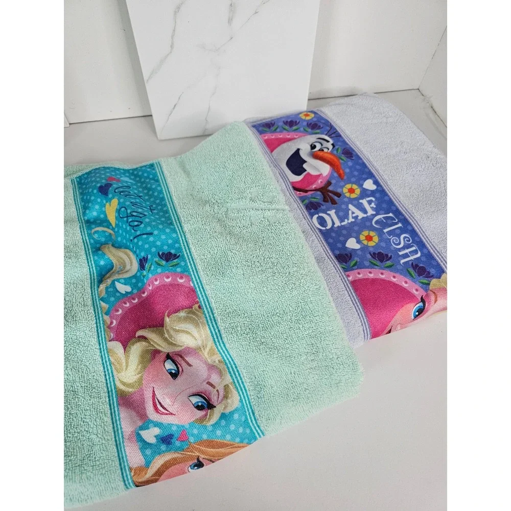 Disney Frozen Kids Bath Towel Set Elsa Anna Olaf Mint Lavender 26x48 2pc Cotton
